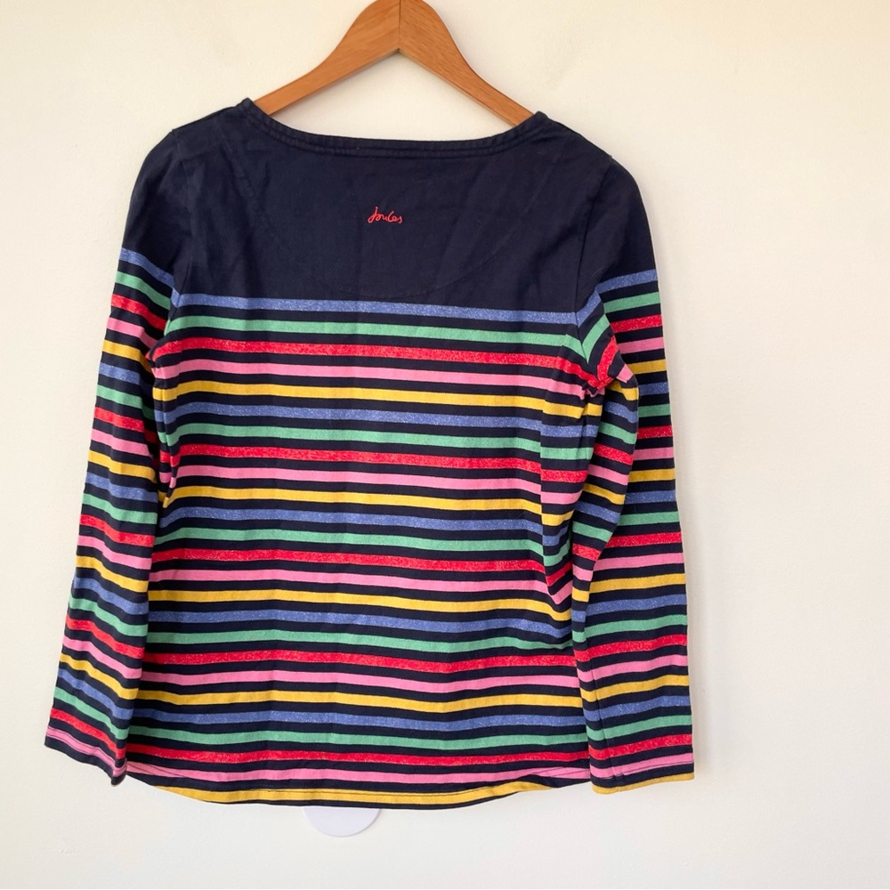 Joules Harbour Luxe Rainbow Stripe Navy Blue Cotton Blend Size 8 Long Sleeve - Picture 4 of 9